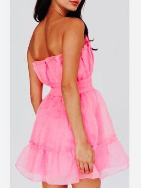 Day+Moon Strapless Ruffle Mini Dress in Neon Pink